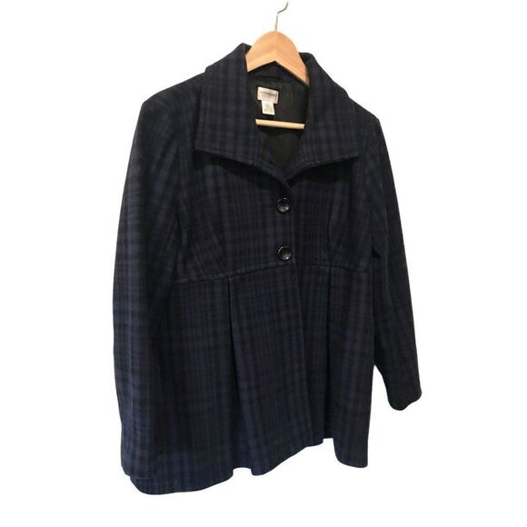 Motherhood Maternity Wool Blend Blue Black Plaid Peacoat Small - Picture 2 of 14